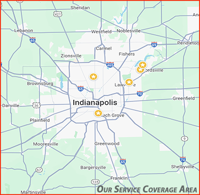 BNC Plumbing Company service area map covering Indianapolis and surrounding cities